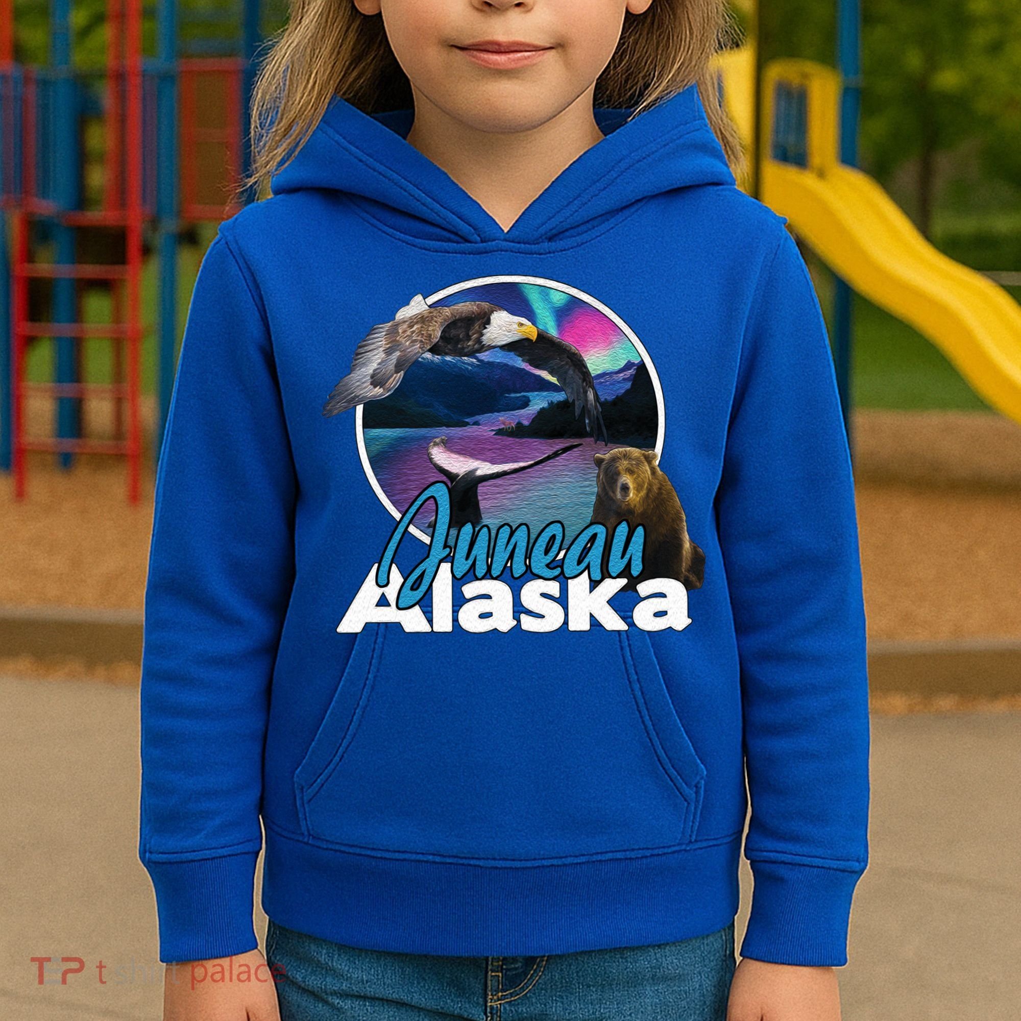 Juneau Alaska Aurora Borealis Eagle Bear Whale Souvenir Cute Gift Kids Hoodie