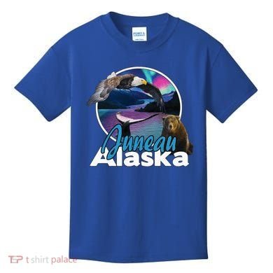 Juneau Alaska Aurora Borealis Eagle Bear Whale Souvenir Cute Gift Kids T-Shirt