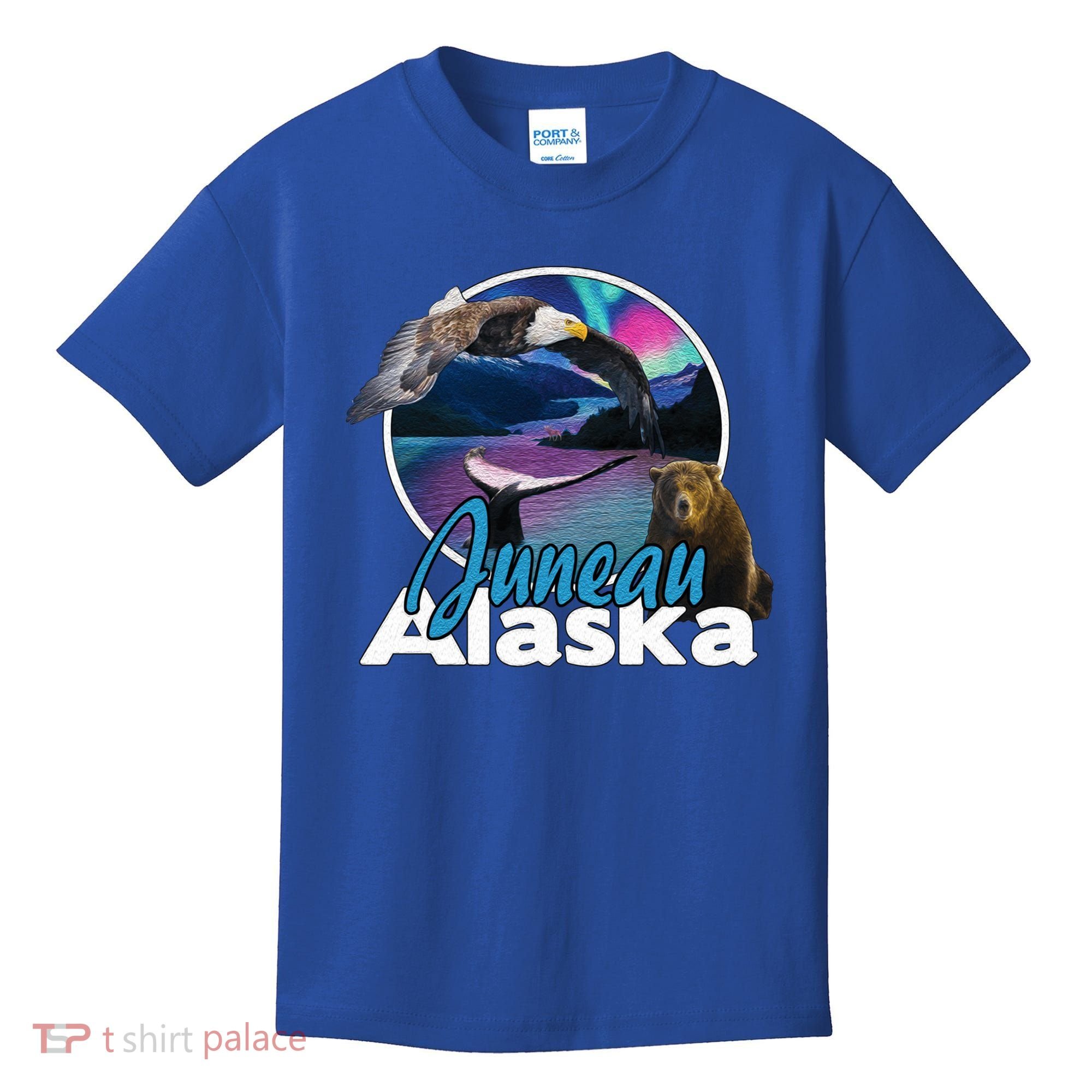 Juneau Alaska Aurora Borealis Eagle Bear Whale Souvenir Cute Gift Kids T-Shirt