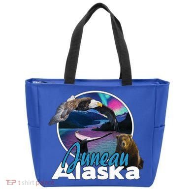 Juneau Alaska Aurora Borealis Eagle Bear Whale Souvenir Cute Gift Tote Bag