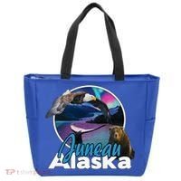 Juneau Alaska Aurora Borealis Eagle Bear Whale Souvenir Cute Gift Tote Bag thumb 0