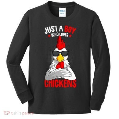 Just A Boy Who Loves Chickens Kids Long Sleeve Shirt