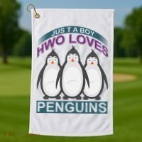 Just A Boy Who Loves Penguins Golf Towel thumb 1