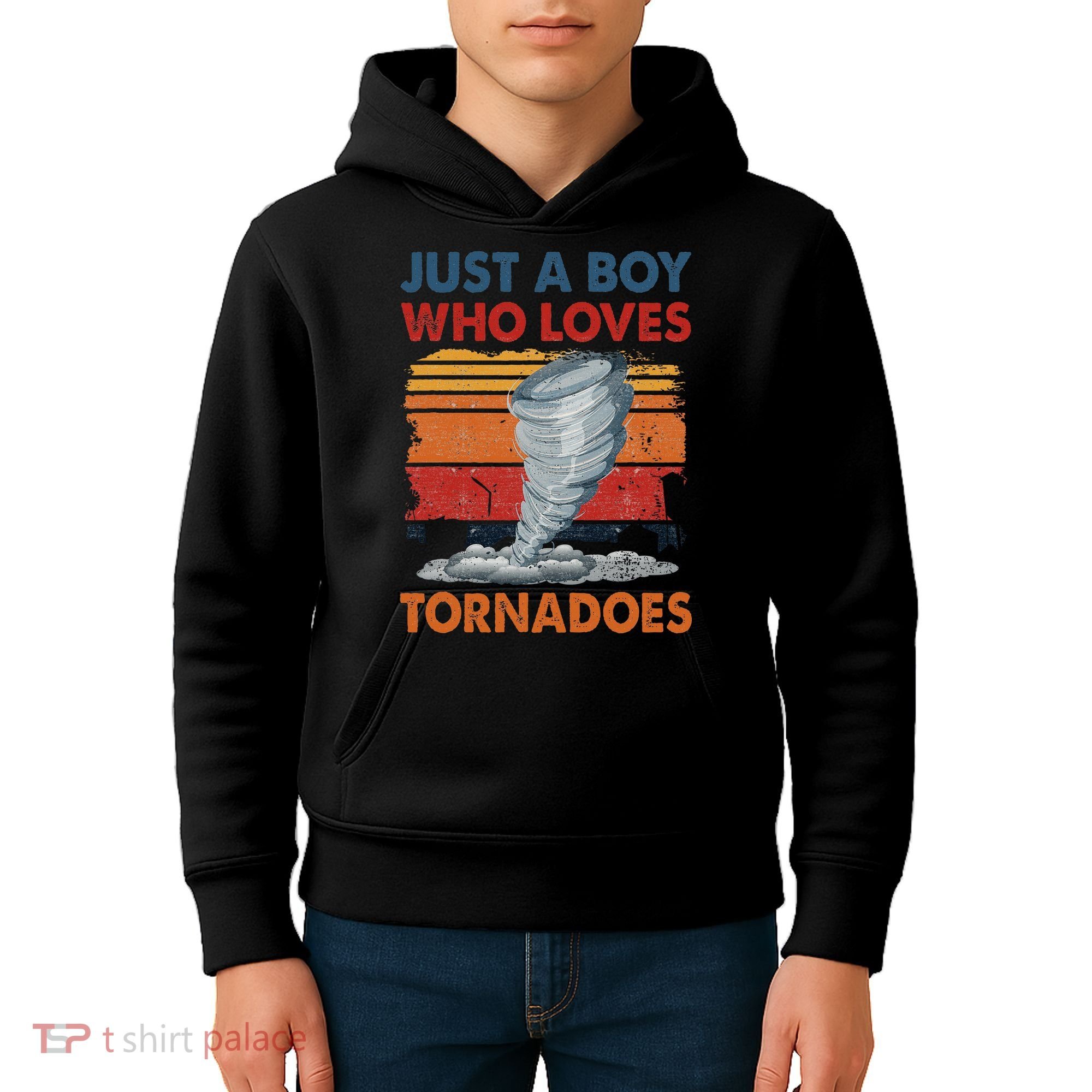 Just A Boy Who Loves Tornado Weather Storm Tornado Chaser Kids Hoodie