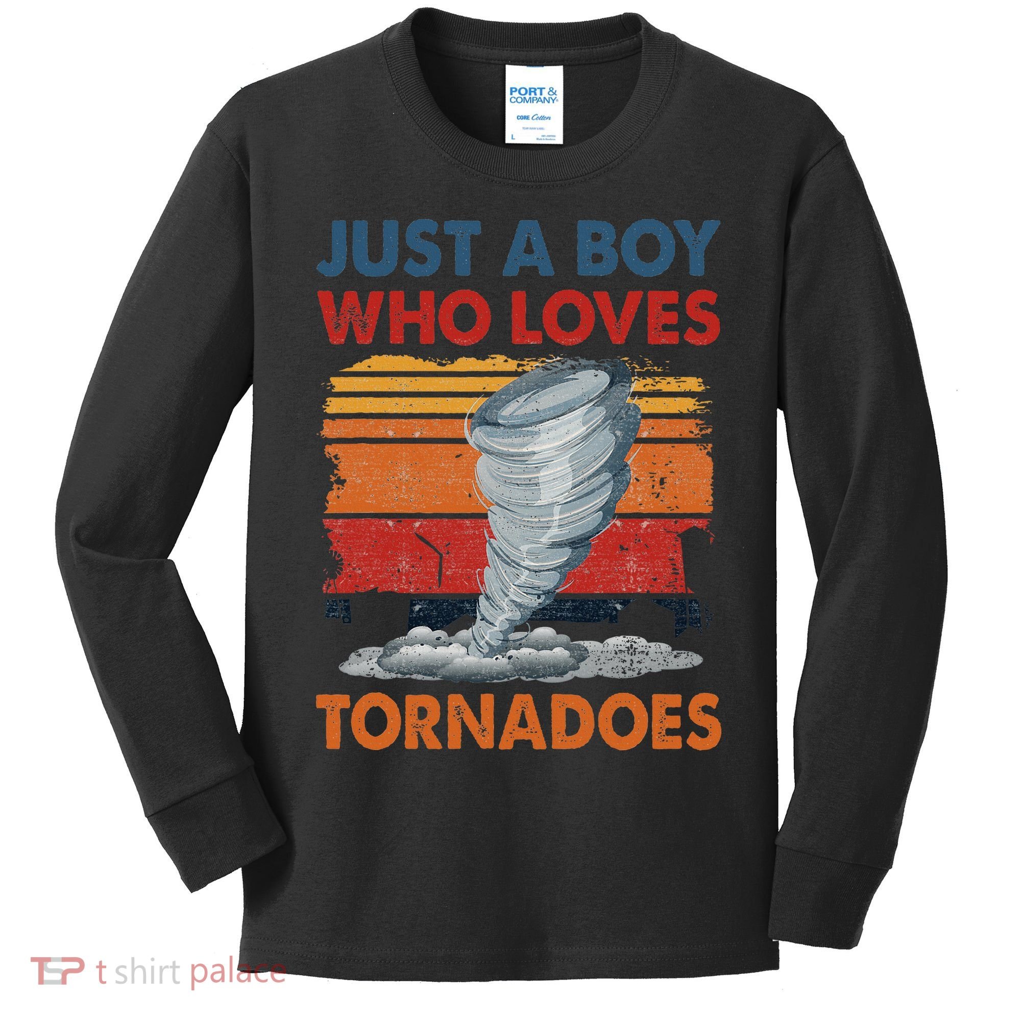Just A Boy Who Loves Tornado Weather Storm Tornado Chaser Kids Long Sleeve Shirt
