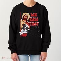 Jesus And Border Collie We Saw That Funny Christmas Women's Sweatshirt thumb 0