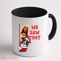 Jesus And Border Collie We Saw That Funny Christmas Coffee Mug thumb 1