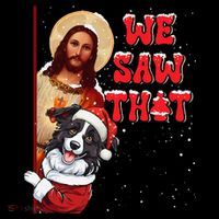 Jesus And Border Collie We Saw That Funny Christmas Coffee Mug thumb 5
