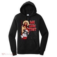 Jesus And Border Collie We Saw That Funny Christmas Women's Hoodie thumb 0