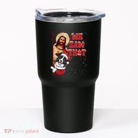 Jesus And Border Collie We Saw That Funny Christmas Tumbler thumb 0