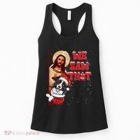 Jesus And Border Collie We Saw That Funny Christmas Women's Tank Top thumb 0
