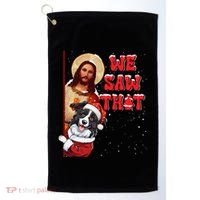 Jesus And Border Collie We Saw That Funny Christmas Golf Towel thumb 0