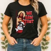 Jesus And Border Collie We Saw That Funny Christmas Women's T-Shirt thumb 2