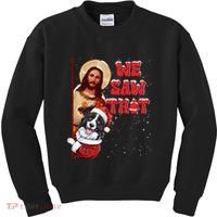Jesus And Border Collie We Saw That Funny Christmas Kids Sweatshirt thumb 0
