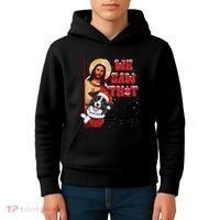 Jesus And Border Collie We Saw That Funny Christmas Kids Hoodie thumb 4