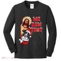 Jesus And Border Collie We Saw That Funny Christmas Kids Long Sleeve Shirt thumb 0