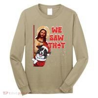 Jesus And Border Collie We Saw That Funny Christmas Long Sleeve Shirt thumb 0