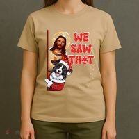 Jesus And Border Collie We Saw That Funny Christmas T-Shirt thumb 4