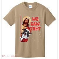 Jesus And Border Collie We Saw That Funny Christmas Kids T-Shirt thumb 0