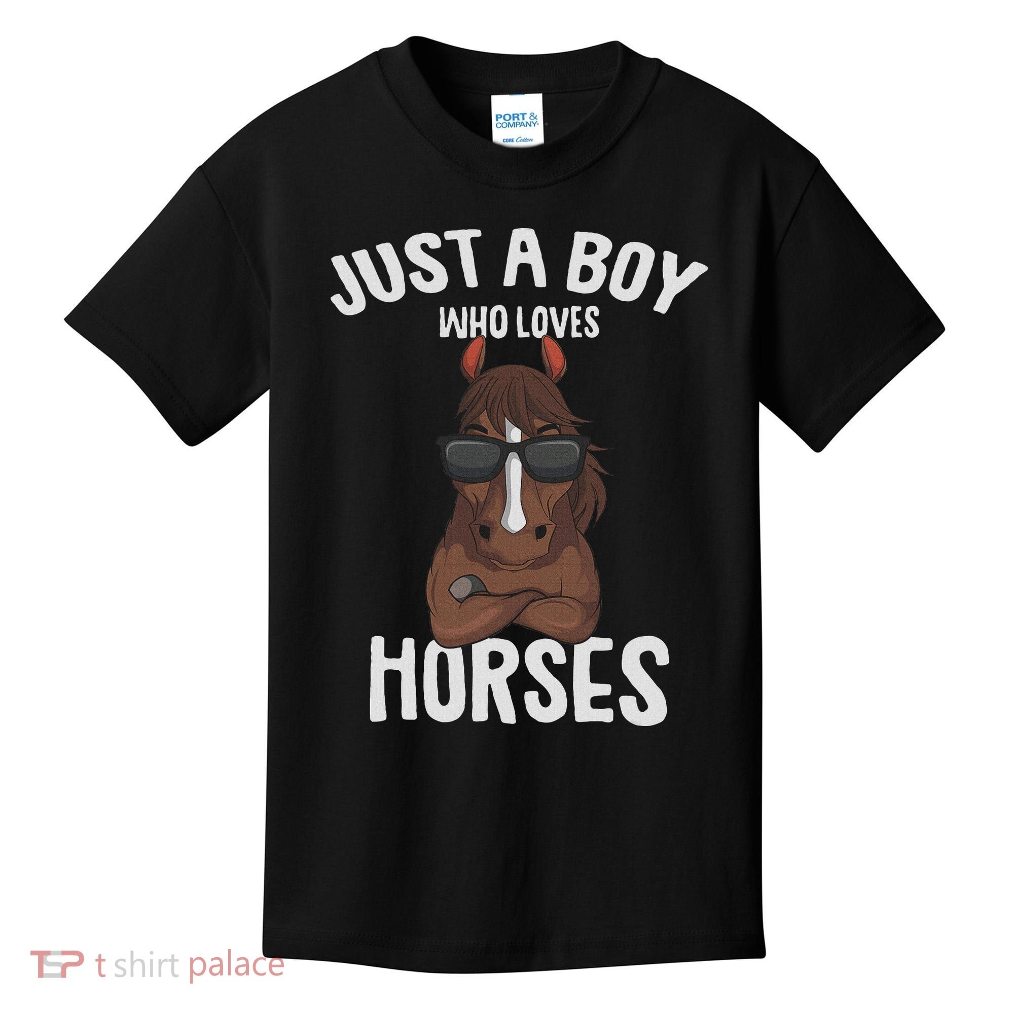 Just A Boy Who Loves Horses Equestrian Horseback Riding Kids T-Shirt