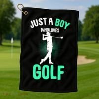 Just A Boy Who Loves Golf Golf Towel thumb 1