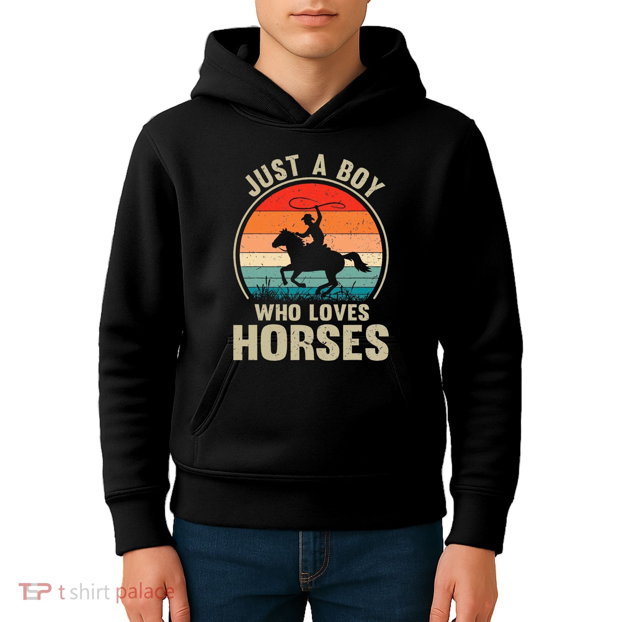 Just A Boy Who Loves Horses Recto Riding Lovers Kids Hoodie