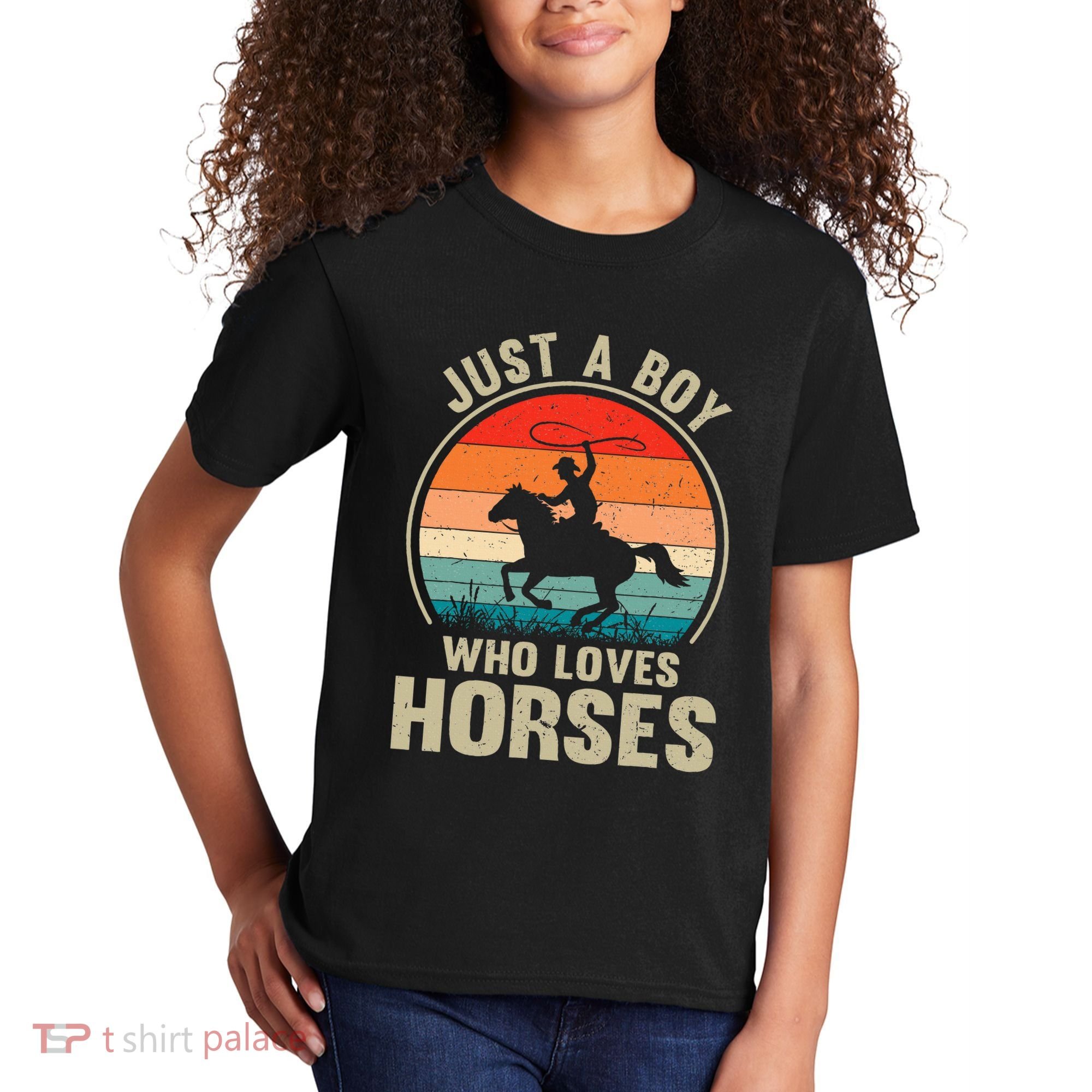 Just A Boy Who Loves Horses Recto Riding Lovers Kids T-Shirt