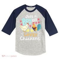Just A Boy Who Loves Chickens Farm Chicken Kids Colorblock Raglan Jersey thumb 0