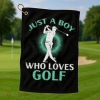 Just A Boy Who Loves Golf Golfing Golfer Golf Towel thumb 1