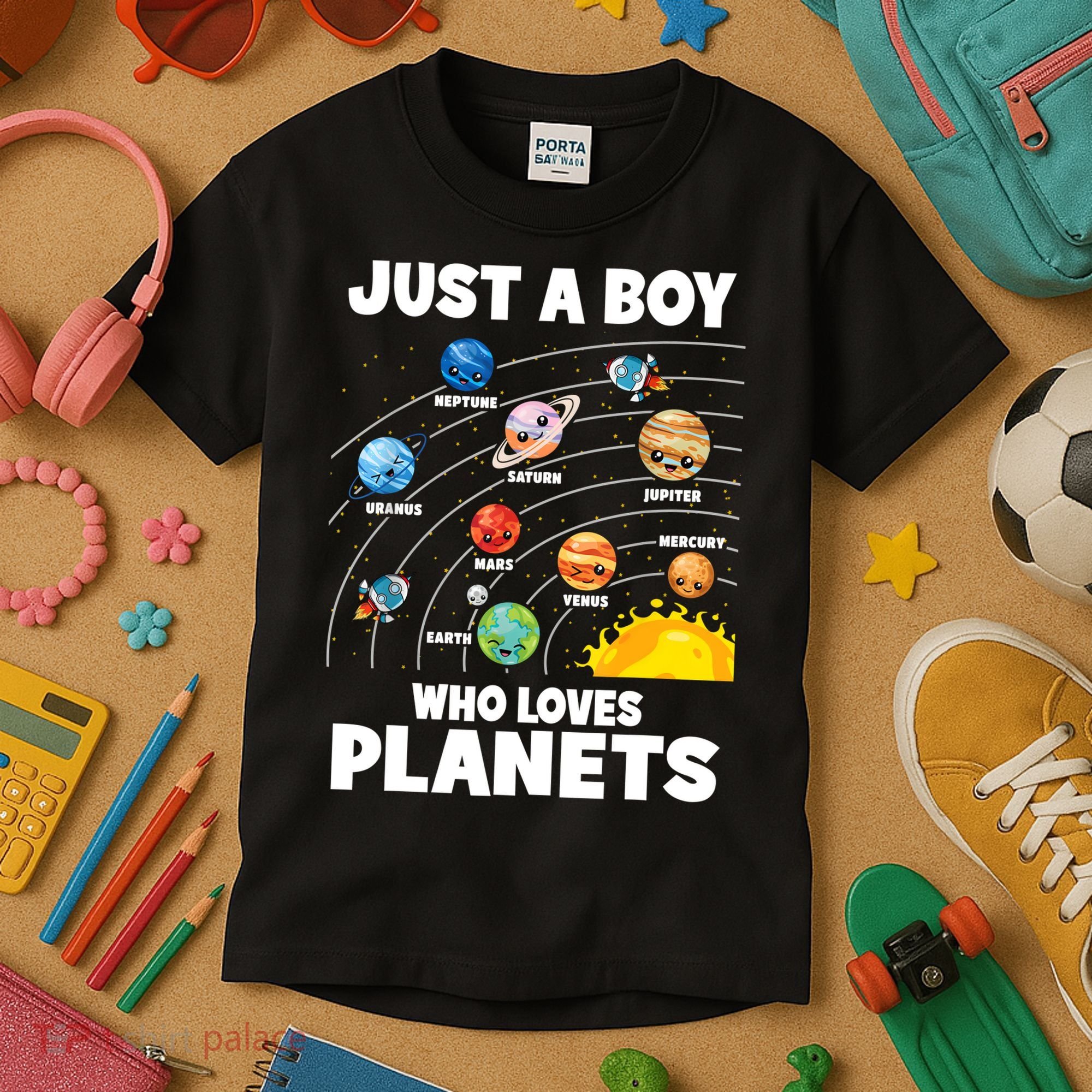 Just A Boy Who Loves Planets Solar System Astrology Space Kids T-Shirt