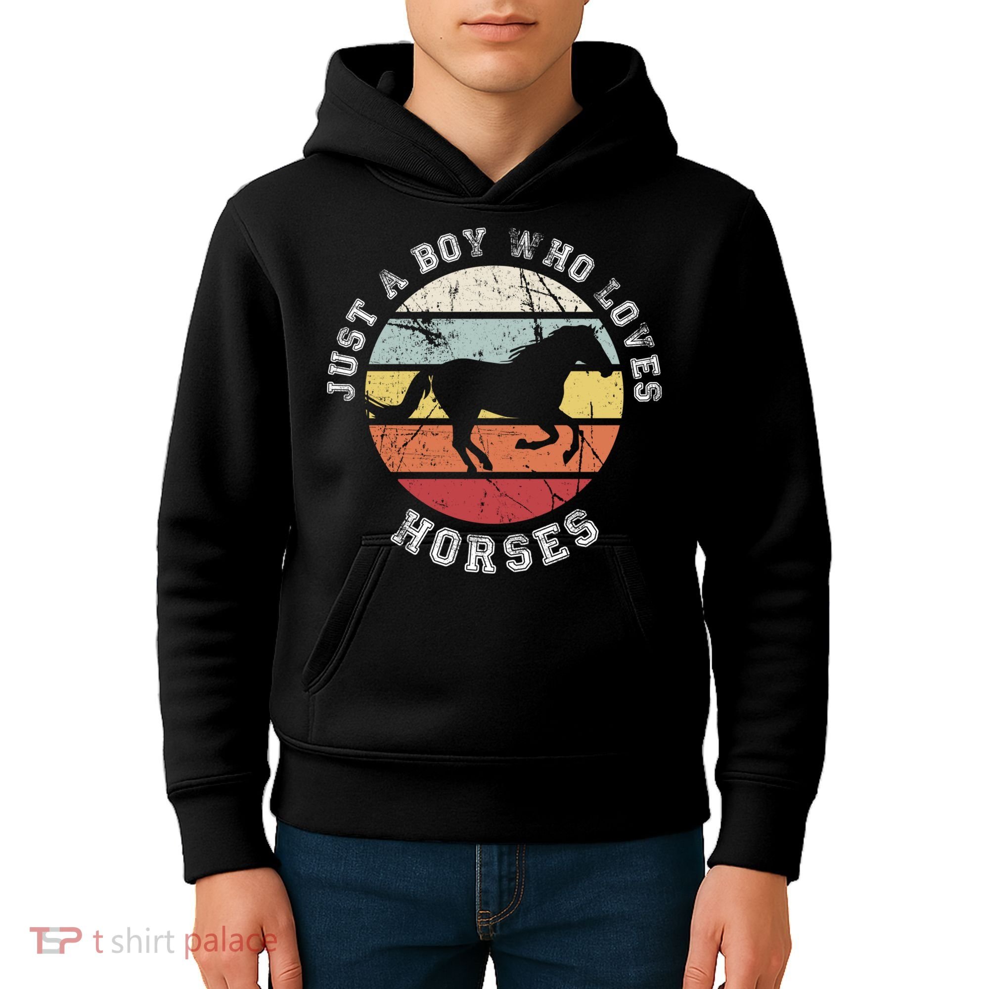 Just A Boy Who Loves Horses Cool Gift Horse Gift Kids Hoodie