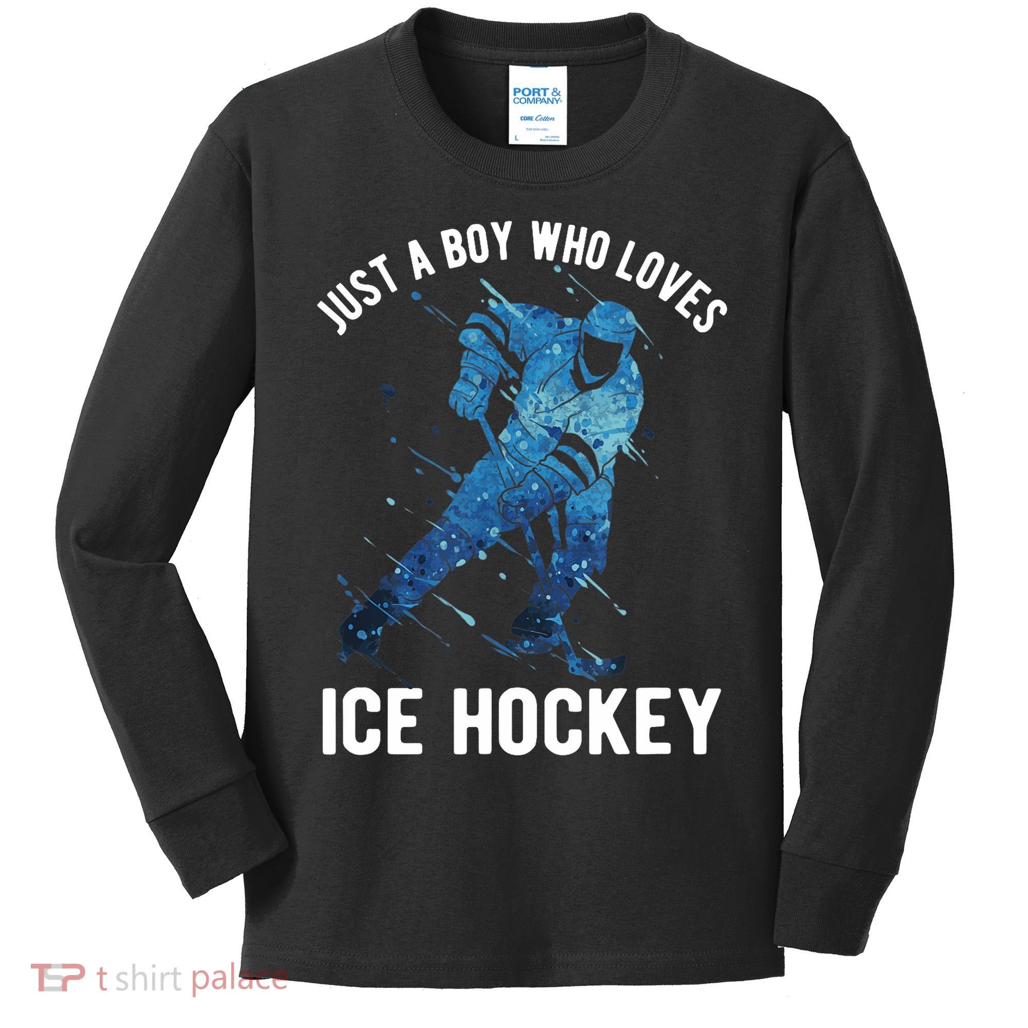 Just A Boy Who Loves Ice Hockey Kids Long Sleeve Shirt