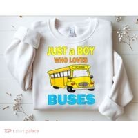 Just A Boy Who Loves School Buses & Cute Bus Lovers Sweatshirt thumb 2