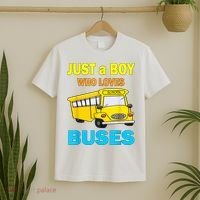 Just A Boy Who Loves School Buses & Cute Bus Lovers T-Shirt thumb 2