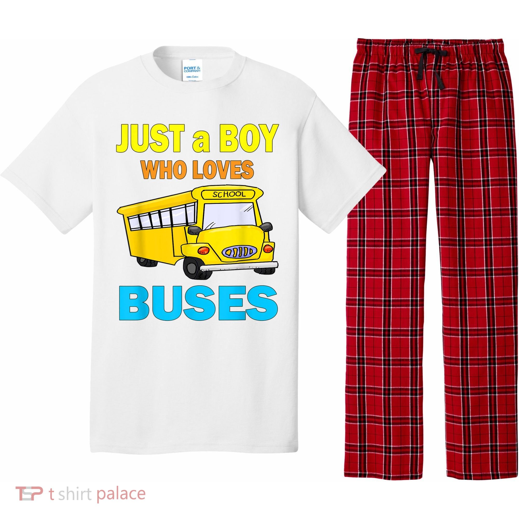 Just A Boy Who Loves School Buses & Cute Bus Lovers Pajama Set