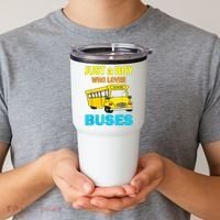 Just A Boy Who Loves School Buses & Cute Bus Lovers Tumbler thumb 2