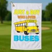 Just A Boy Who Loves School Buses & Cute Bus Lovers Golf Towel thumb 1
