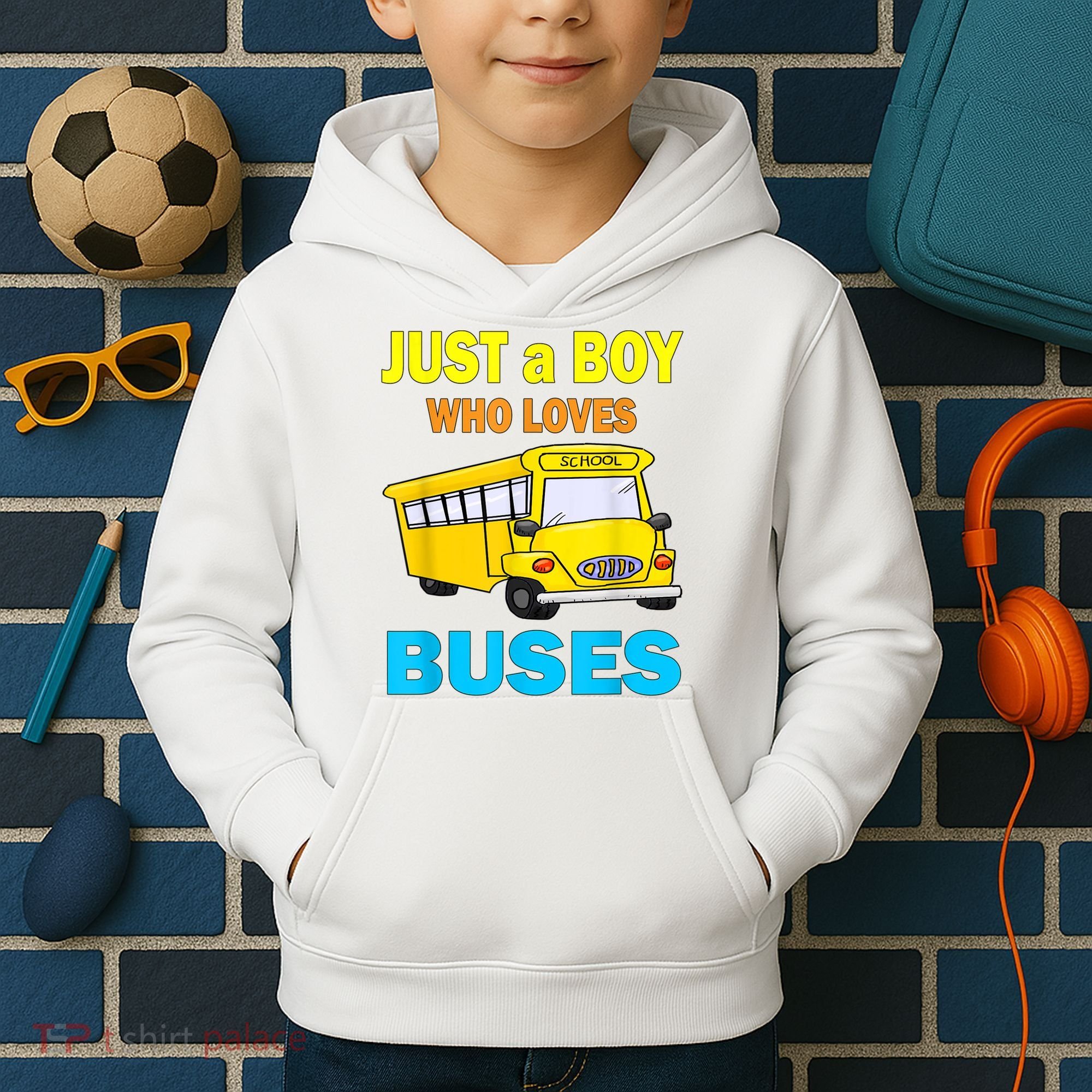 Just A Boy Who Loves School Buses & Cute Bus Lovers Kids Hoodie