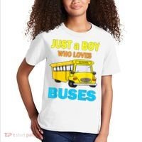 Just A Boy Who Loves School Buses & Cute Bus Lovers Kids T-Shirt thumb 2
