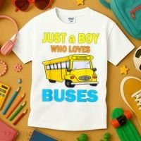 Just A Boy Who Loves School Buses & Cute Bus Lovers Kids T-Shirt thumb 3