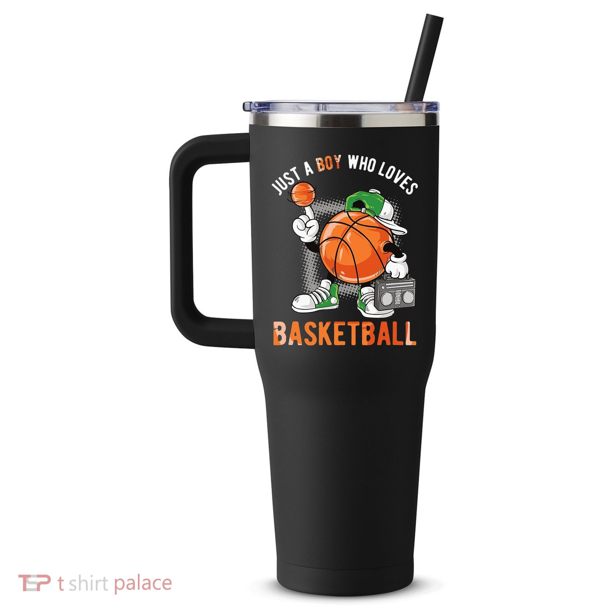 Just A Boy Who Loves Basketball 40oz Vacuum Insulated Stainless Steel Travel Tumbler