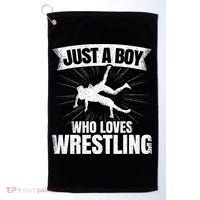 Just A Boy Who Loves Wrestling Wrestler Golf Towel thumb 0