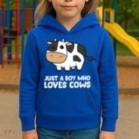 Just A Boy Who Loves Cows Gift Kids Hoodie thumb 3