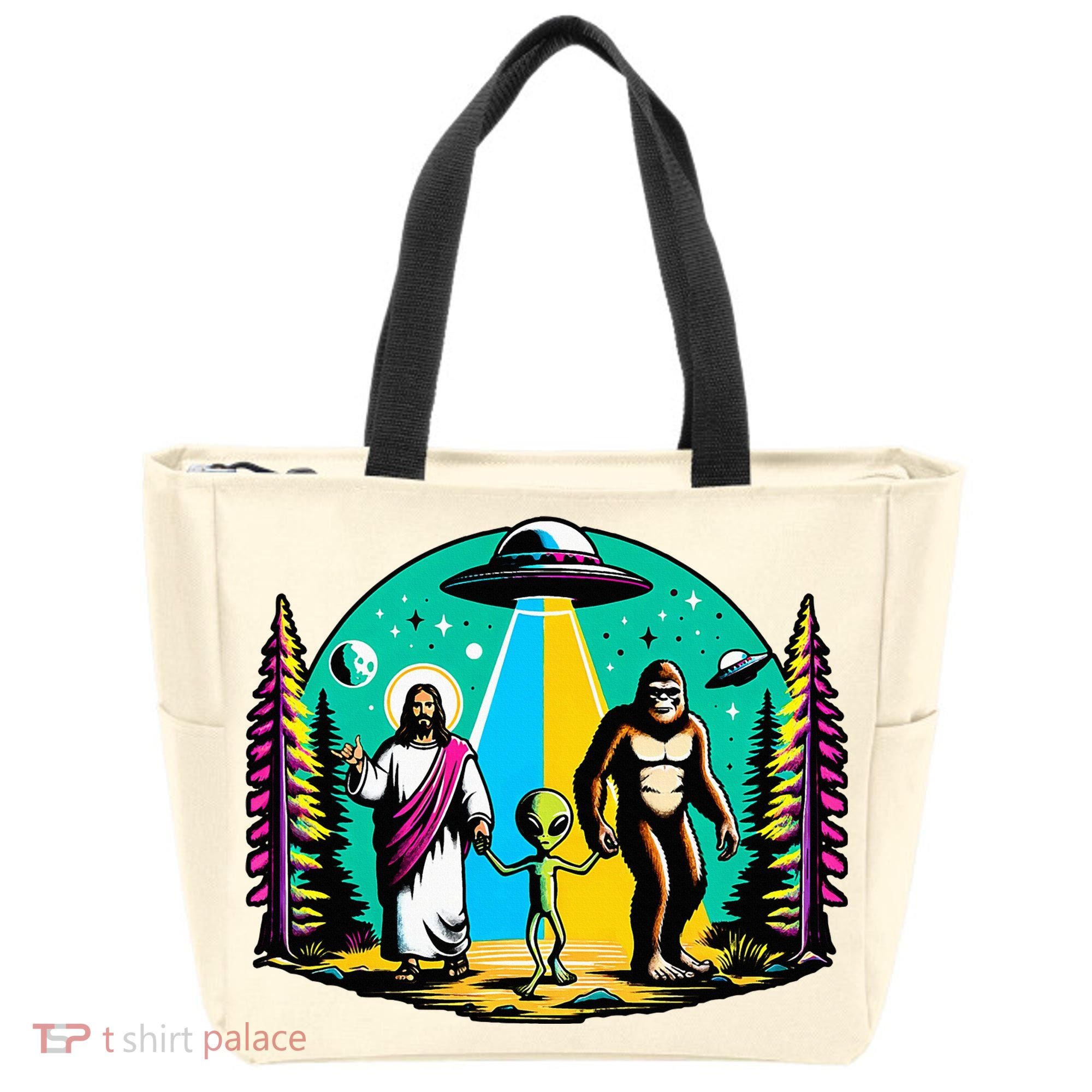 Jesus Alien Bigfoot And UfoS Tote Bag