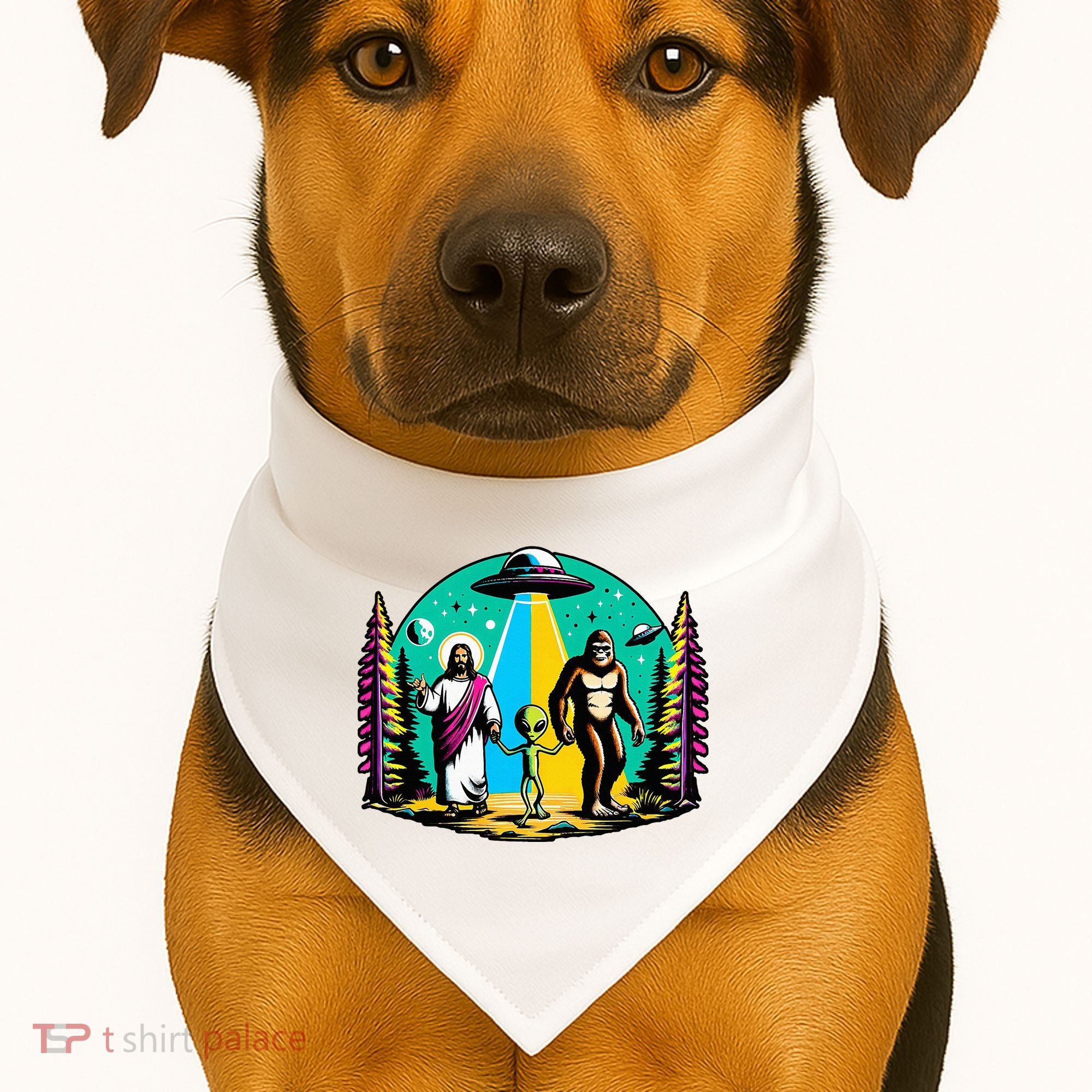 Jesus Alien Bigfoot And UfoS USA-Made Doggie Bandana