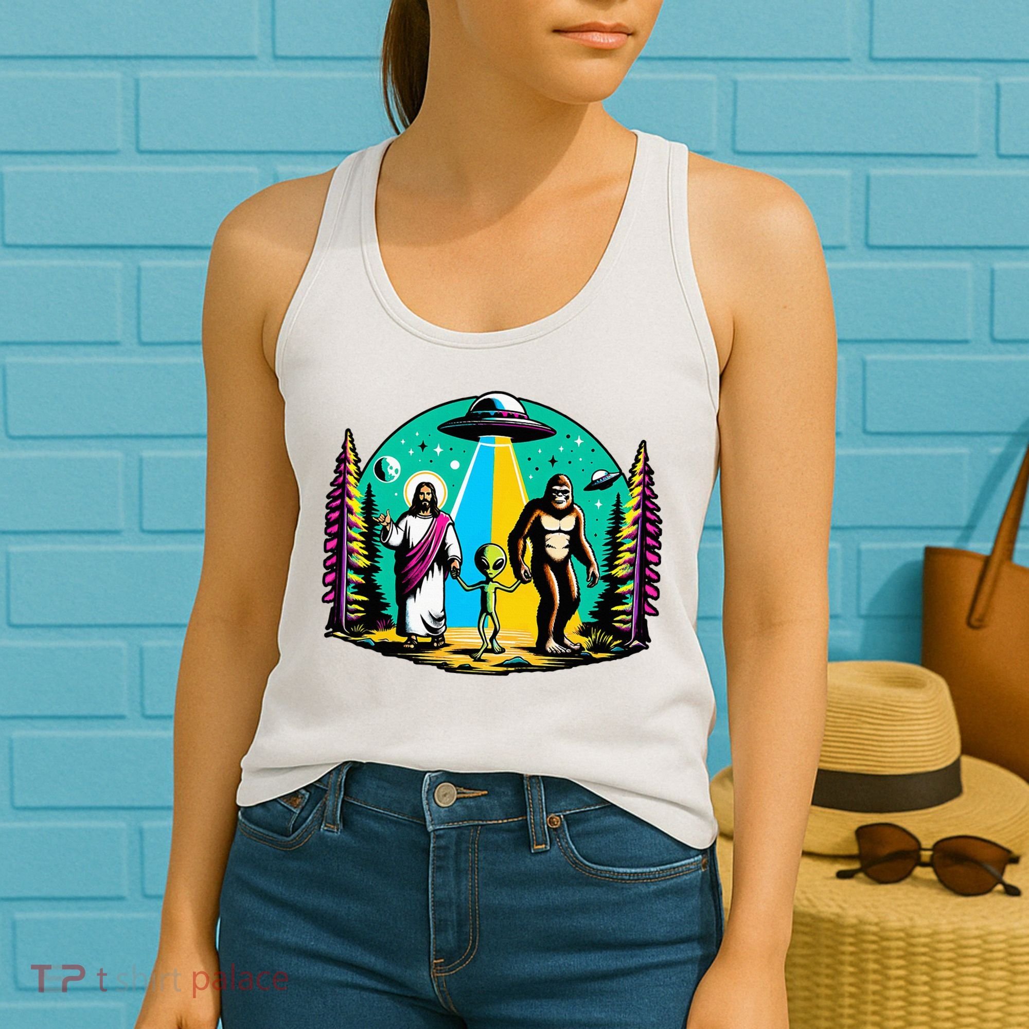 Jesus Alien Bigfoot And UfoS Women's Tank Top