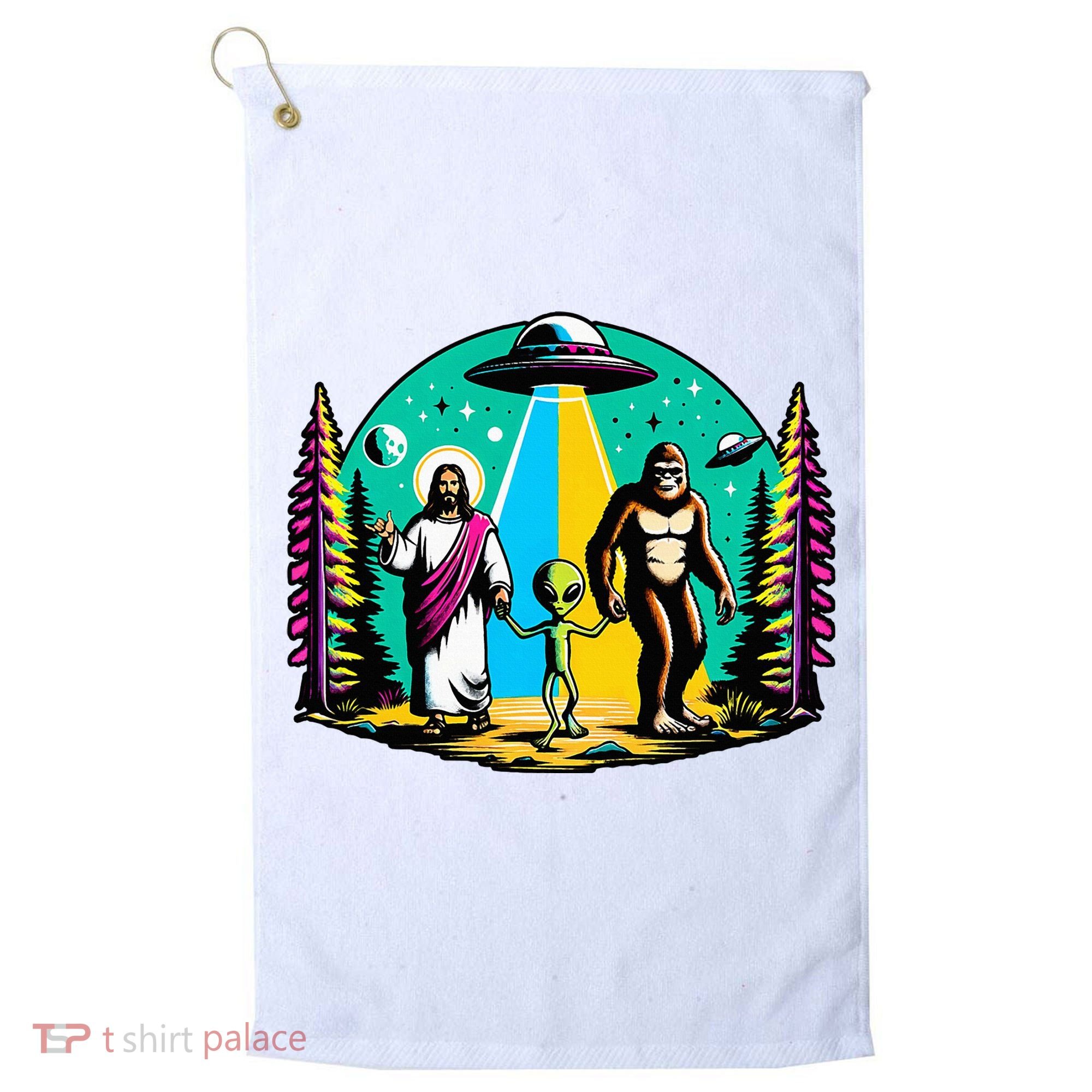 Jesus Alien Bigfoot And UfoS Golf Towel