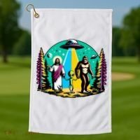 Jesus Alien Bigfoot And UfoS Golf Towel thumb 1