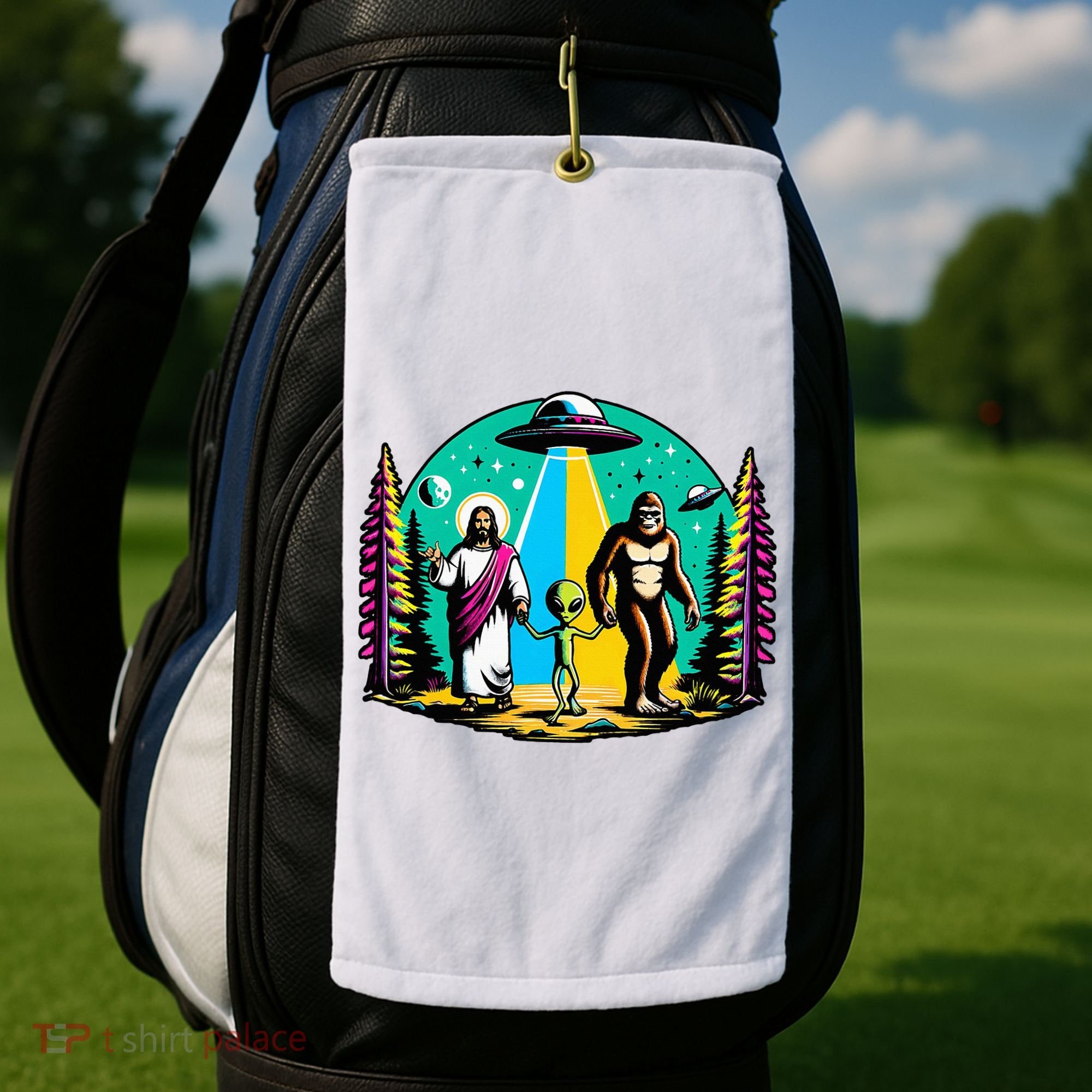 Jesus Alien Bigfoot And UfoS Golf Towel