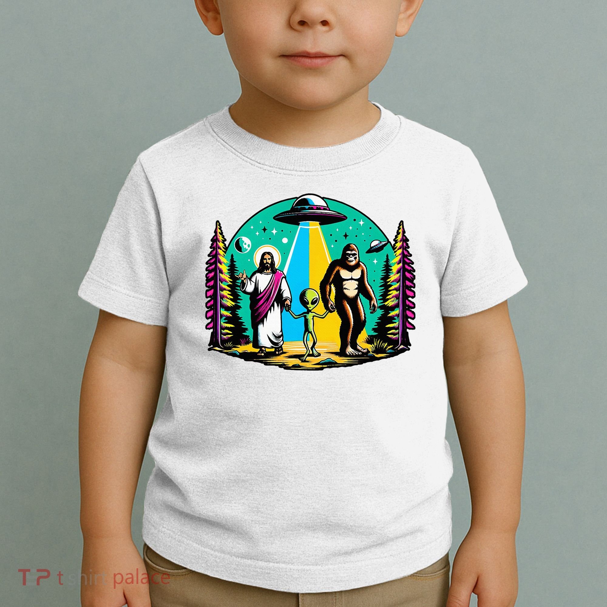 Jesus Alien Bigfoot And UfoS Toddler T-Shirt